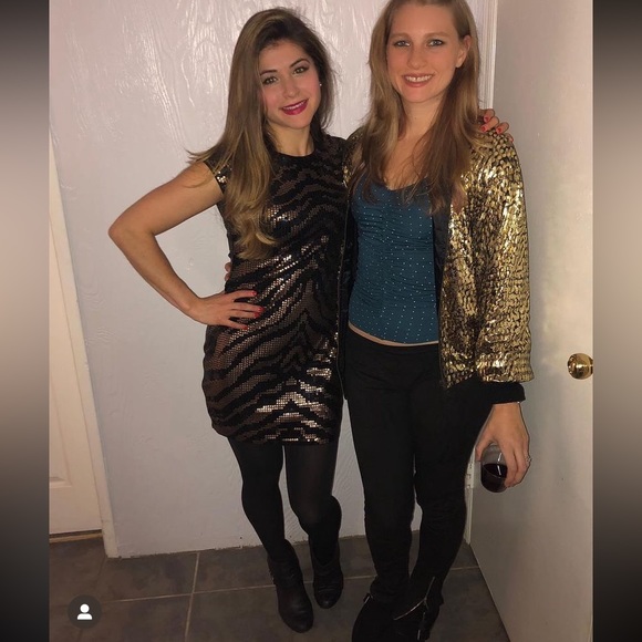 XS Express Sequins Dress with Black & Copper Zebra Pattern - Picture 2 of 10